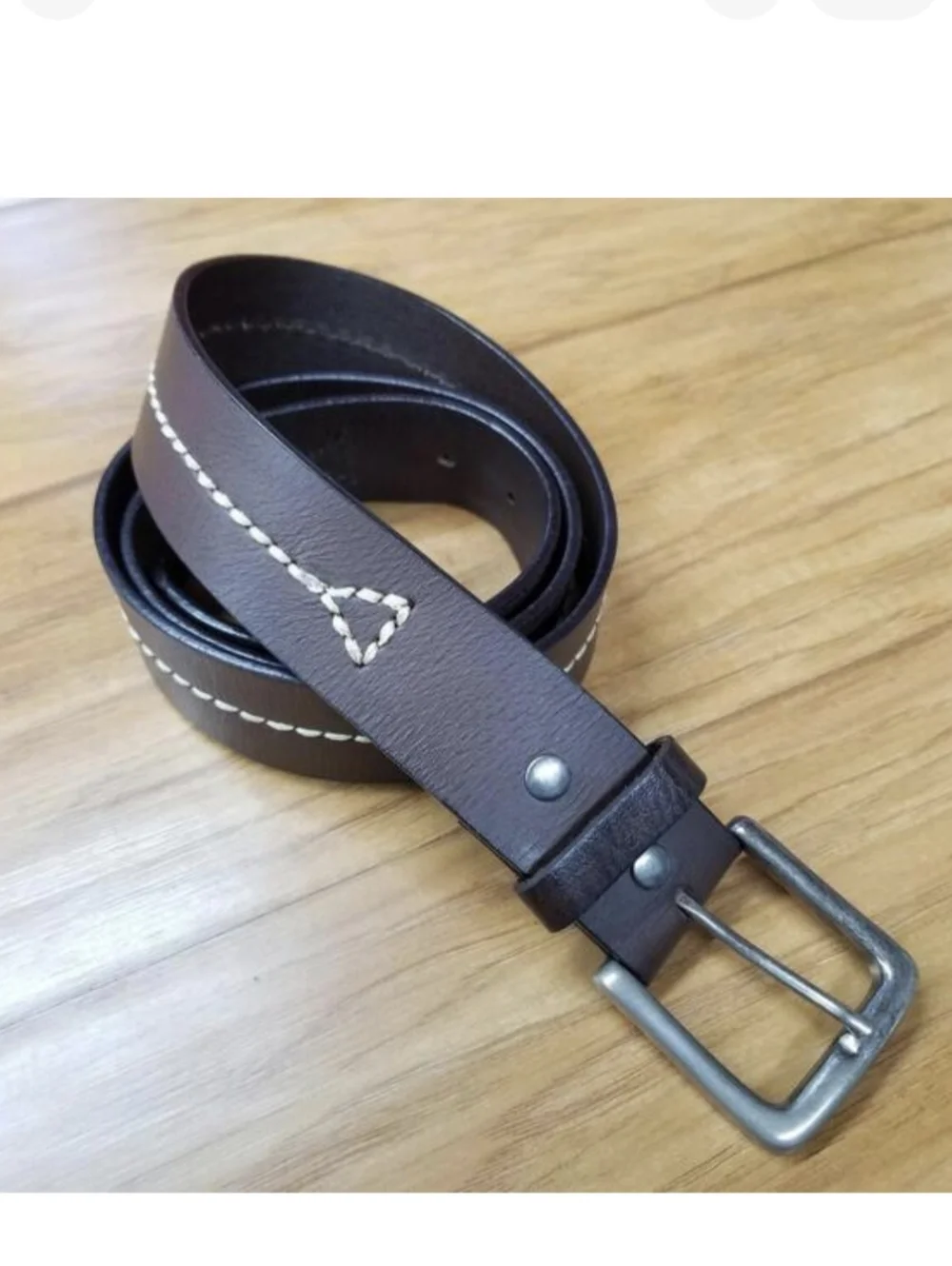 Men's Thick Stitched Genuine Leather Belt Brown 42 Fits 41